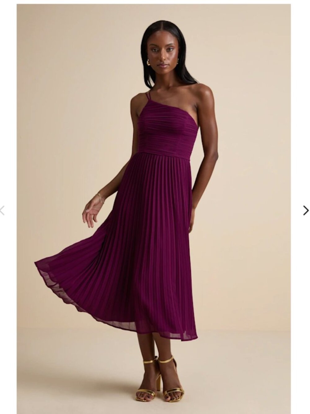 Lulus Wondrous Muse Plum Pleated One-Shoulder Midi Dress
